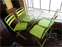 Green Patio Table & 4 Folding Chairs Set