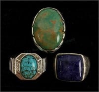 (3) Signed Sterling Rings W/ Turquoise, Lapis