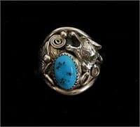 Running Bear Sterling Turquoise Wolf Ring