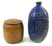 (2) Mid Modern Style Studio Pottery Vase & Jar