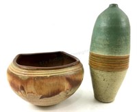 (2) Studio Pottery Vase & Ralph Bacerra Bowl