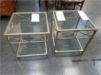 2PC GLASS TOP METAL BASE END TABLES