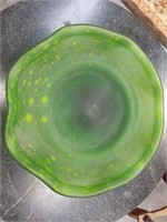 LARGE HANDMADE ART GLASS GREEN PLATTER