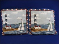 Two Coastal Lighthouse Accent Pillows