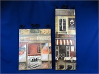 Two Cafe Pictures with Wrought Iron Top Accent