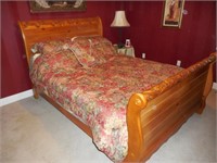 Pine Sleigh Bed with grape carving (full-size)