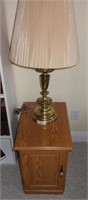 Small Oak Stand with Brass Lamp