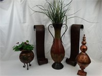 Metal Vases, Large Finial & Wall Candle Holders