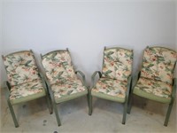 Green Metal Patio Chairs with Floral Cushions - 4