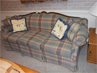Plaid Sofa (blue, tan & red, wood trim)