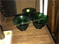 THREE GREEN DEPRESSION GLASS DESSERT CUPS