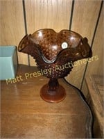 AMBER GLASS HOBNAIL COMPOTE