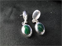 925 Sterling & Malachite Drop Dangle Earrings