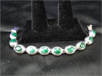 925 Sterling & Malachite Gemstone Link Bracelet