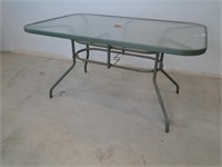 Green Metal Patio Table with Glass Top