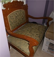 Antique Oak & Upholstered Setee