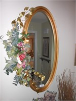 Oval Mirror gold framed with floral wall decor