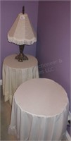 Brass Lamp & 2 Round Accent Tables with coverings