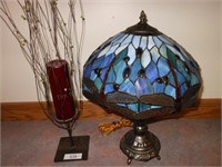 Tiffany-style Lamp & 2pc metal candle holder