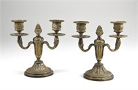Pair of French silver plate on brass candelabra