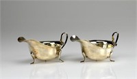 Pair of English silver footed sauce boats