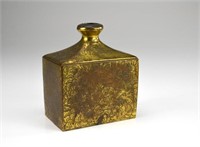 Chinese foliate engraved brass caddy form vase