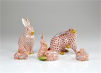 Five Herend porcelain bunny figures