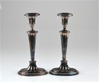 Pair of Adam's style silver plate candlesticks