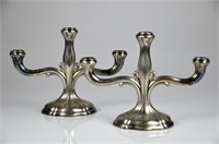 Pair of German silver three branch candelabra