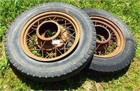 (2) 17" Antique Wire spoke rims with tires and