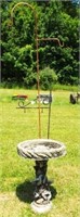 Cement bird bath, (2)Sheppard hooks and 4 Ft. and