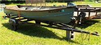 Older 14 Ft. Steel row boat with trailer and