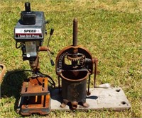 5 Speed 13mm drill press and antique Enterprise