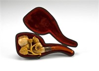 Meerschaum pipe with fitted leather case