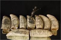 Collection of 9 Reproduction Scrimshaw carvings