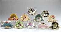 Assorted English cups and saucers