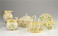 Belleek porcelain tea set w/ two cups and saucers