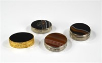 Four agate mounted snuff boxes