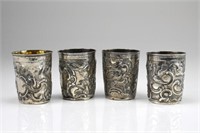 Four 18th C Russian silver beakers
