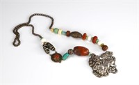 Tibetan beaded necklace with fu dog lion