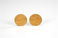 Two British gold half sovereigns, 1911 and 1912