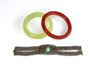 Two Asian bangles and a filigree bracelet