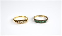 Two semi-antique gold rings set with gemstones
