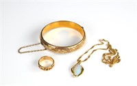 Gold,opal, & diamond necklace, bracelet, and ring