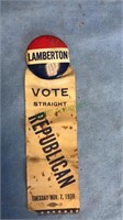 1939 Lamberton vote straight Republican pin back