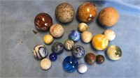 Group of clay, glass and porcelain marbles