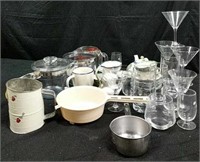 Tea Set, Glassware, Pyrex Measuring Cups, etc. U3F