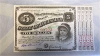 Louisiana five dollar certificate dated 1886,
