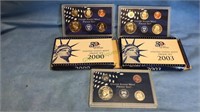 Three United States mint proof set, 1999, 2000,
