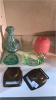 Art glass vase, shot glass, swan salt, Hart belt